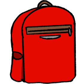 a very bright red backpack
